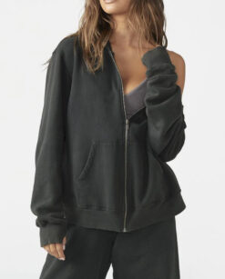 Joah Brown Empire Oversized Full Zip Hoodie Sweatshirt One Size Charcoal