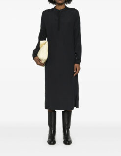 Kristensen Du Nord Italy Black Silk Chiffon Long Sleeve Midi Maxi Dress Size 4