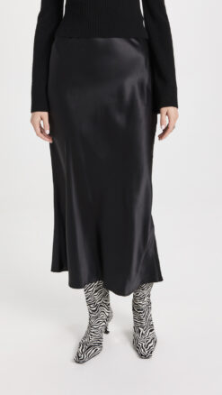 Reformation NWT Layla Black Satin Midi Slip Skirt Size 6 $195