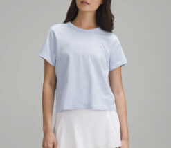 Lululemon NWT Powder Blue Classic Fit Cotton Blend T-Shirt Top Size 4