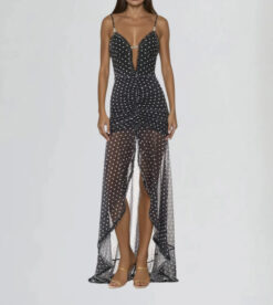 Mew Mews NWT Cyalith Spaghetti Black Dot Print Split Maxi Dress Medium