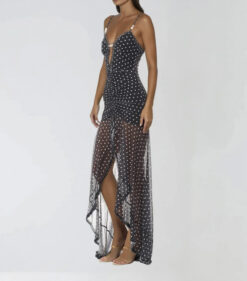 Alternative view of Mew Mews NWT Cyalith Spaghetti Black Dot Print Split Maxi Dress Medium