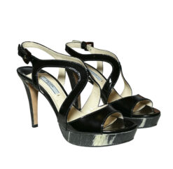 Alternative view of Prada Black Patent Heels Slingback Platform Sandals Pumps 37 Italy