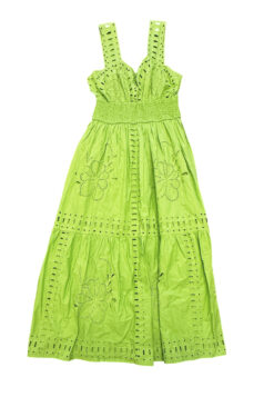Alternative view of Rails Fawn Cotton Floral Eyelet Smocked Boho Midi Dress in Island Green Small