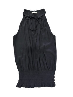 Alternative view of RAMY BROOK Black Satin Sleeveless High Neck Smocked Top Blouse Size Small