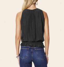 Alternative view of RAMY BROOK Lauren Black Satin Sleeveless High Neck Smocked Top Blouse Small