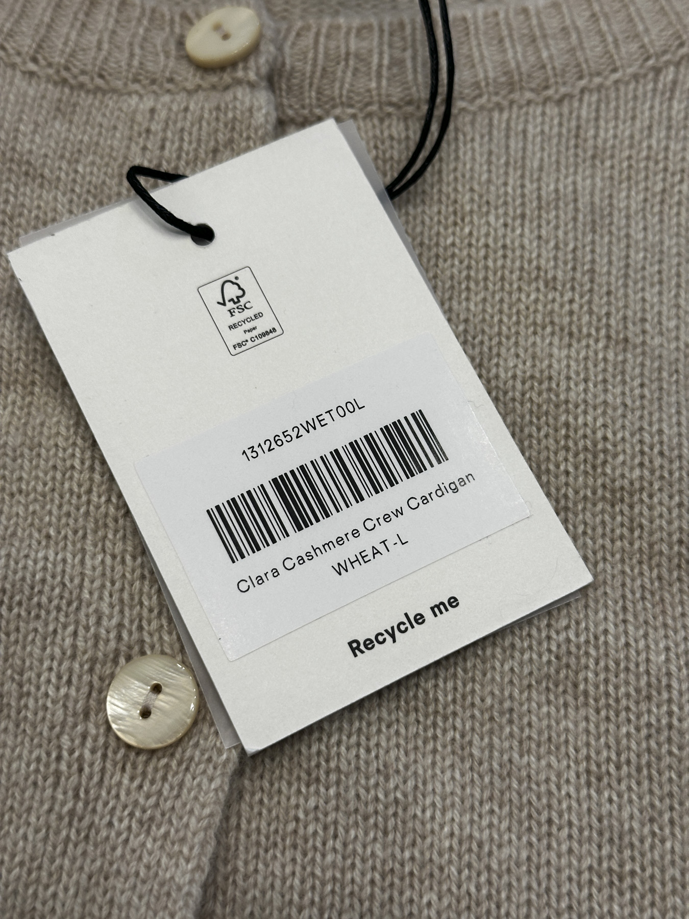 Reformation NWT Clara Cashmere Crew Neck Cardigan Sweater Large Wheat - Image 3