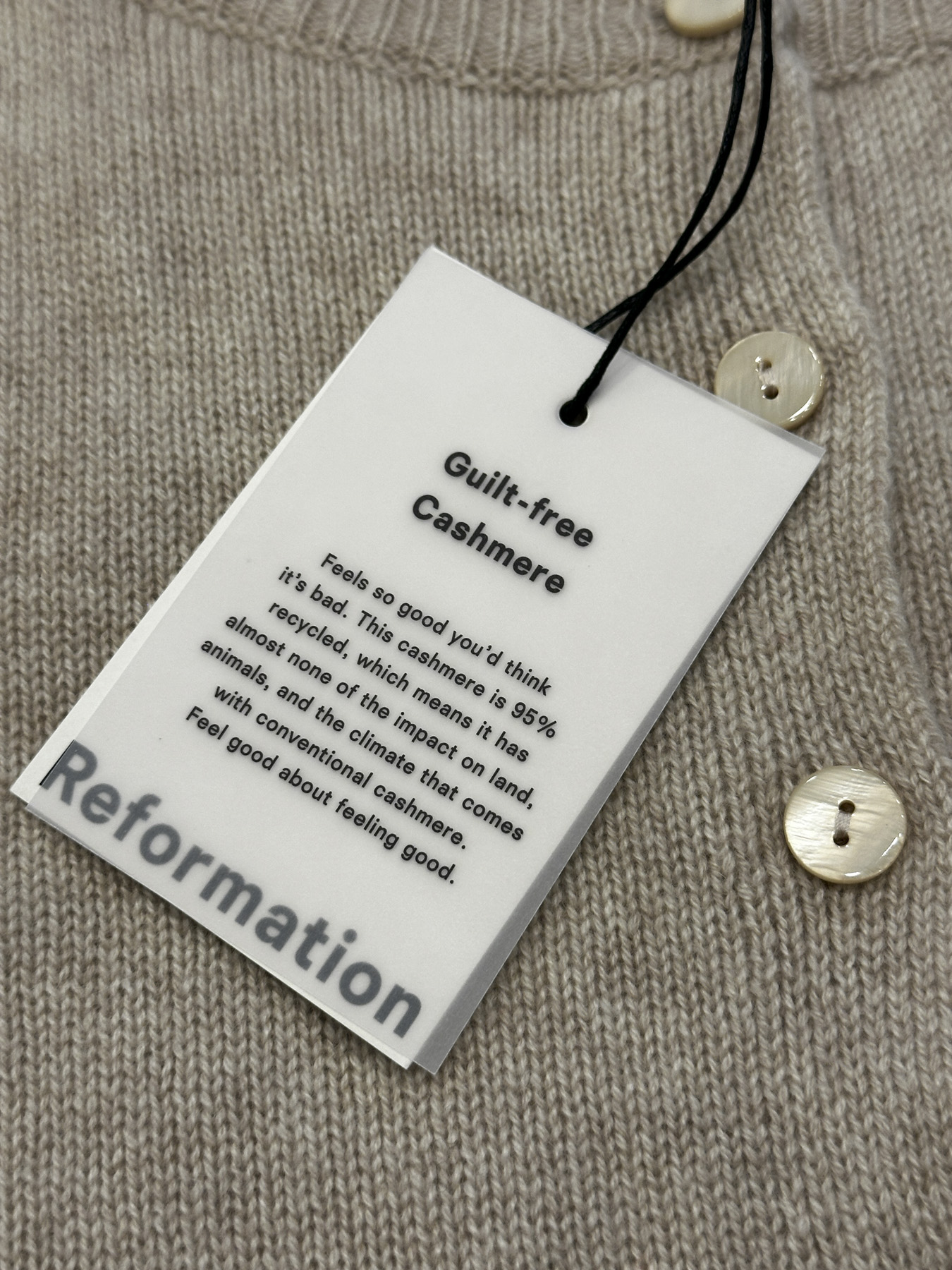 Reformation NWT Clara Cashmere Crew Neck Cardigan Sweater Large Wheat - Image 4
