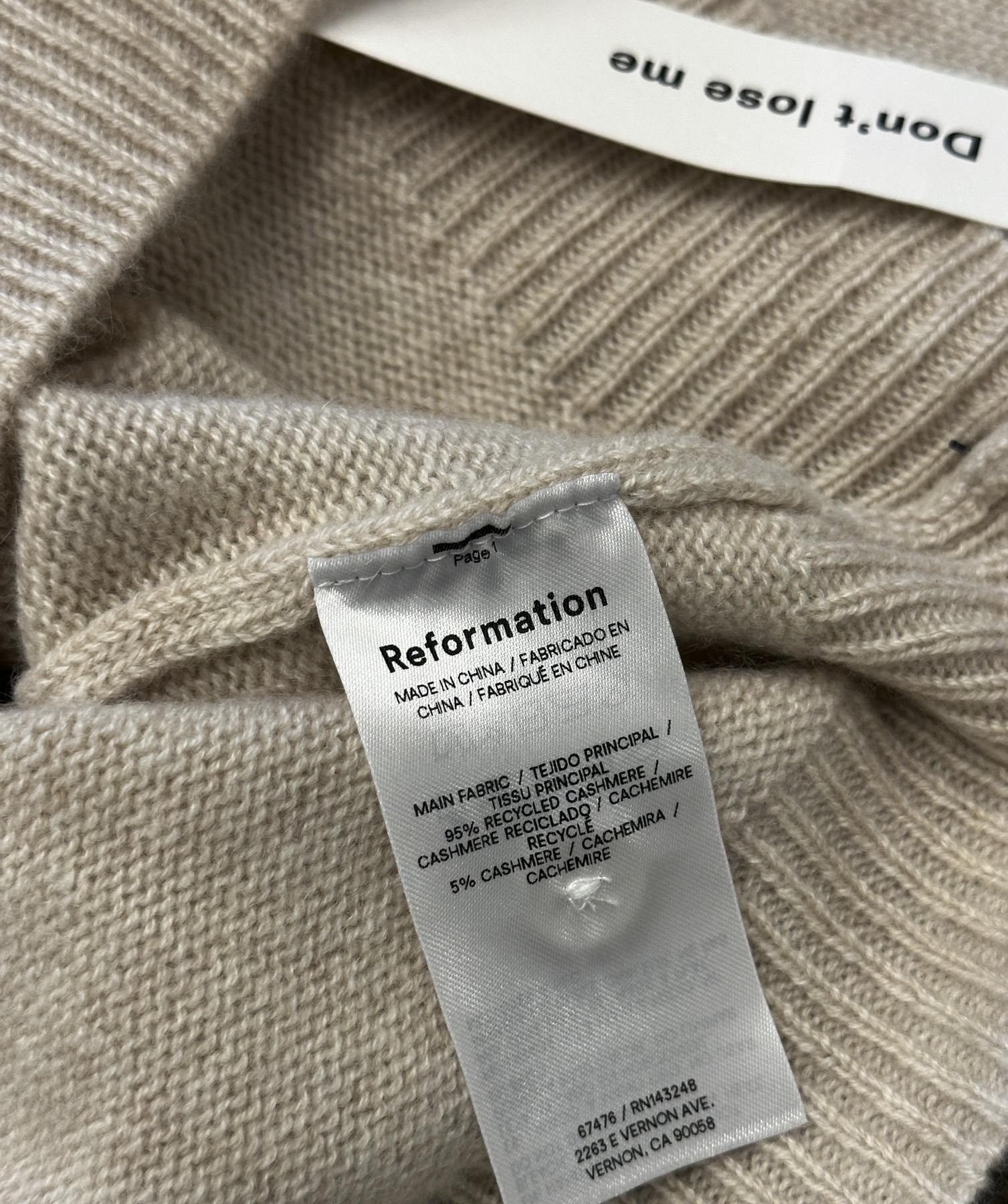 Reformation NWT Clara Cashmere Crew Neck Cardigan Sweater Large Wheat - Image 6