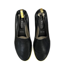 Ron White NEW Nelleca Black Leather Gold Metallic Trim Loafers Flats 37.5 Italy