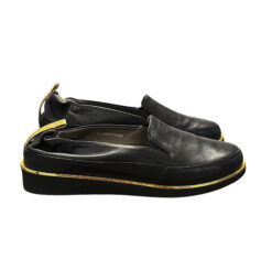 Alternative view of Ron White NEW Nelleca Black Leather Gold Metallic Trim Loafers Flats 37.5 Italy