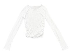 ALO Yoga Gather White Ribbed Long Sleeve Crew Neck Ruched Top Small