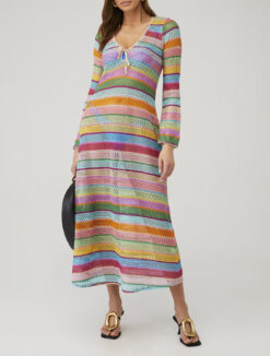 Show Me Your Mumu Vacay Striped Crochet Knit Cover-Up Boho Maxi Dress Small