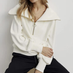 VARLEY Vine Ivory White Ottoman Rib Half Zip Pullover Sweater Small