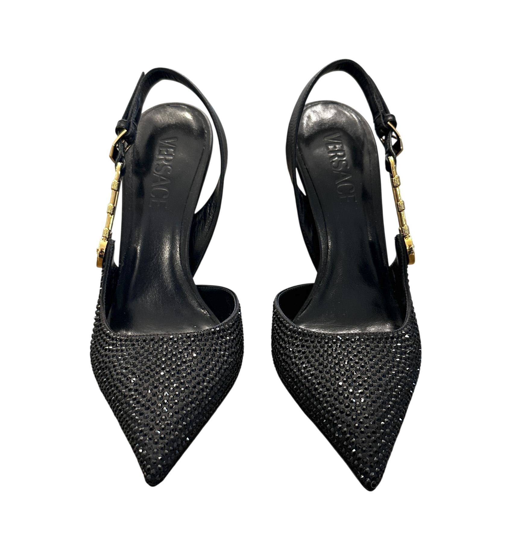Versace NIB Medusa '95 Safety Pin Crystal Embellished Slingback Heels Pumps 39 - Image 4