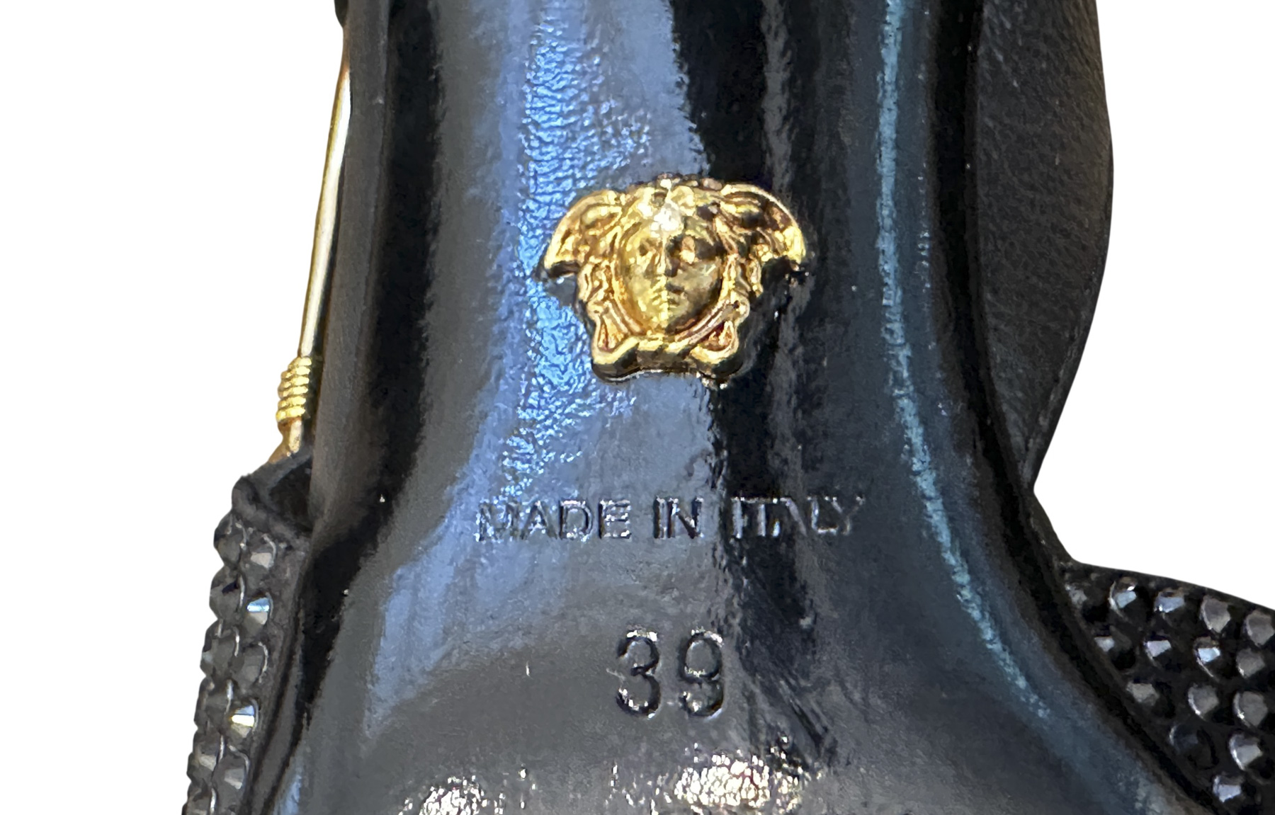Versace NIB Medusa '95 Safety Pin Crystal Embellished Slingback Heels Pumps 39 - Image 8