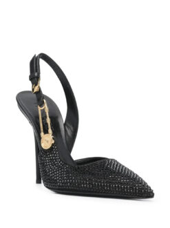 Alternative view of Versace NIB Medusa '95 Safety Pin Crystal Embellished Slingback Heels Pumps 39