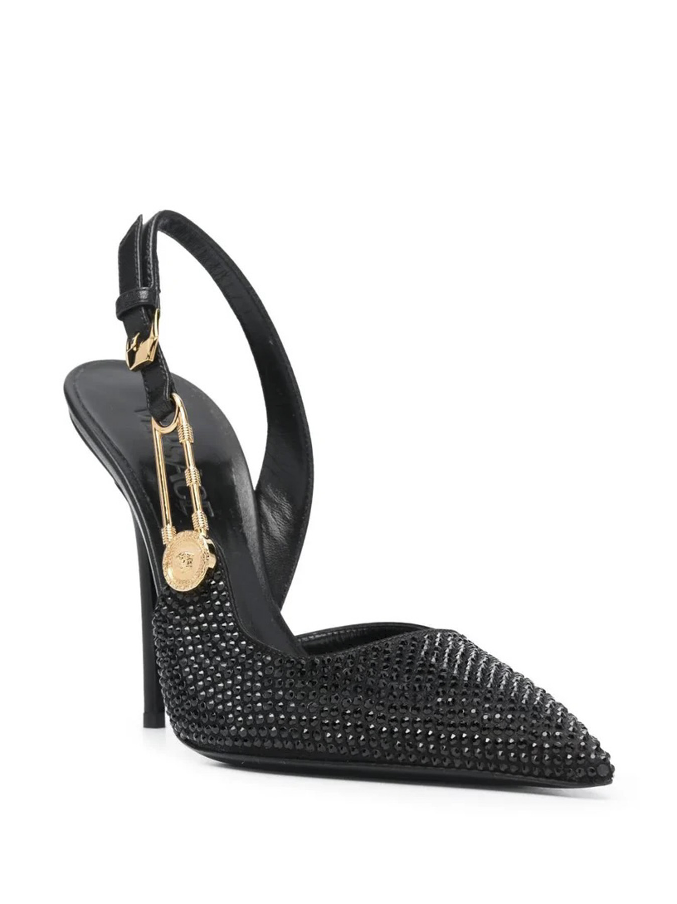 Versace NIB Medusa '95 Safety Pin Crystal Embellished Slingback Heels Pumps 39 - Image 2