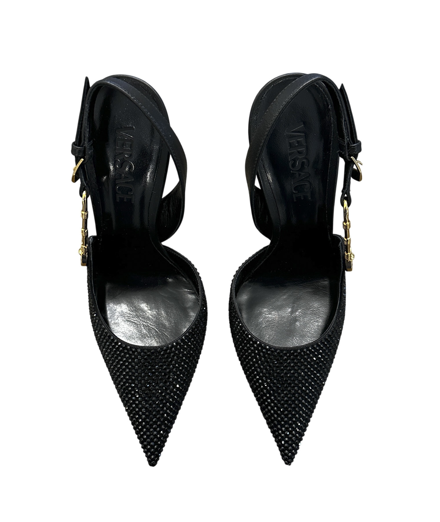 Versace NIB Medusa '95 Safety Pin Crystal Embellished Slingback Heels Pumps 39 - Image 5