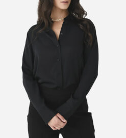 Alternative view of VINCE Black Slim Fit Long Sleeve Stretch Silk Top Blouse Size Medium