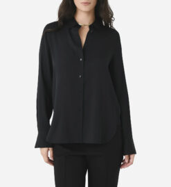 VINCE Black Slim Fit Long Sleeve Stretch Silk Top Blouse Size Medium