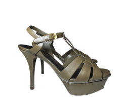 Alternative view of SAINT LAURENT Tribute 75 Army Calfskin Platform Heels Sandals Size 37.5