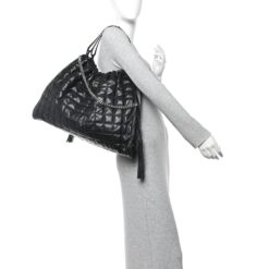 GUCCI Deco Large Camelia Black Quilted Calfskin Hobo Tote Chain Shoulder Bag