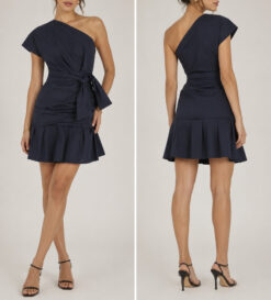 DEREK LAM 10 CROSBY LULU NAVY COTTON ONE SHOULDER MINI DRESS SIZE 4