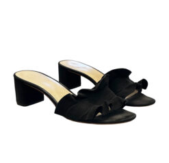 Loeffler Randall Women's Vera Ruffle Block Heel Slide Sandals Suede Black 9.5