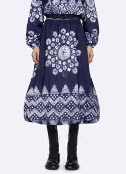 SEA New York NWT Yana Navy Tie Die Midi Skirt Size Small $375