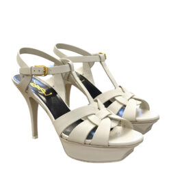 SAINT LAURENT Tribute 75 White Calfskin Platform Heels Sandals Size 37.5 NEW