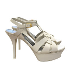 Alternative view of SAINT LAURENT Tribute 75 White Calfskin Platform Heels Sandals Size 37.5 NEW