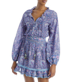Bell by Alicia Bell Grace Silk Cotton Floral Boho Tiered Mini Dress Medium