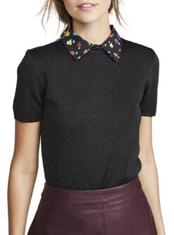 Alice + Olivia Aster Stace Face Collar Short Sleeve Pullover Sweater Medium