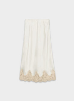 Aritzia Wilfred NWT Henrietta Satin Lace Trim Midi Skirt in Champagne Small NEW