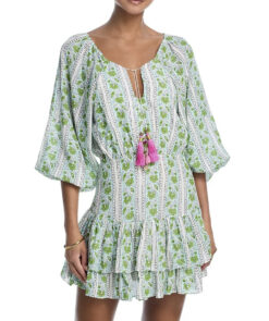 Bell by Alicia Bell Siena Floral Puff Sleeve Boho Tiered Mini Dress Size Small