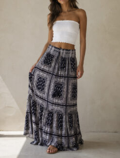 Chan Luu Navy Paisley Print Boho Maxi Skirt Size Small
