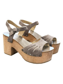 Alternative view of Chanel Lucky Charms Gray Suede Interlocking CC Wooden Platform Sandals 37