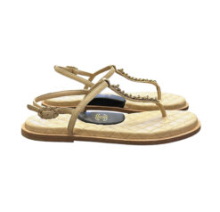 Alternative view of CHANEL Beige Lambskin CC Quilted Chain T-Strap Thong Flat Sandals 37.5