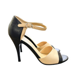 Alternative view of CHANEL Beige & Black Lambskin Open Toe Ankle Strap Heels Pumps Size 37.5