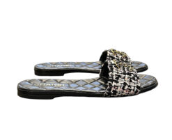 Alternative view of CHANEL CC Chain Tweed Quilted Mules Slides Flat Sandals Size 38