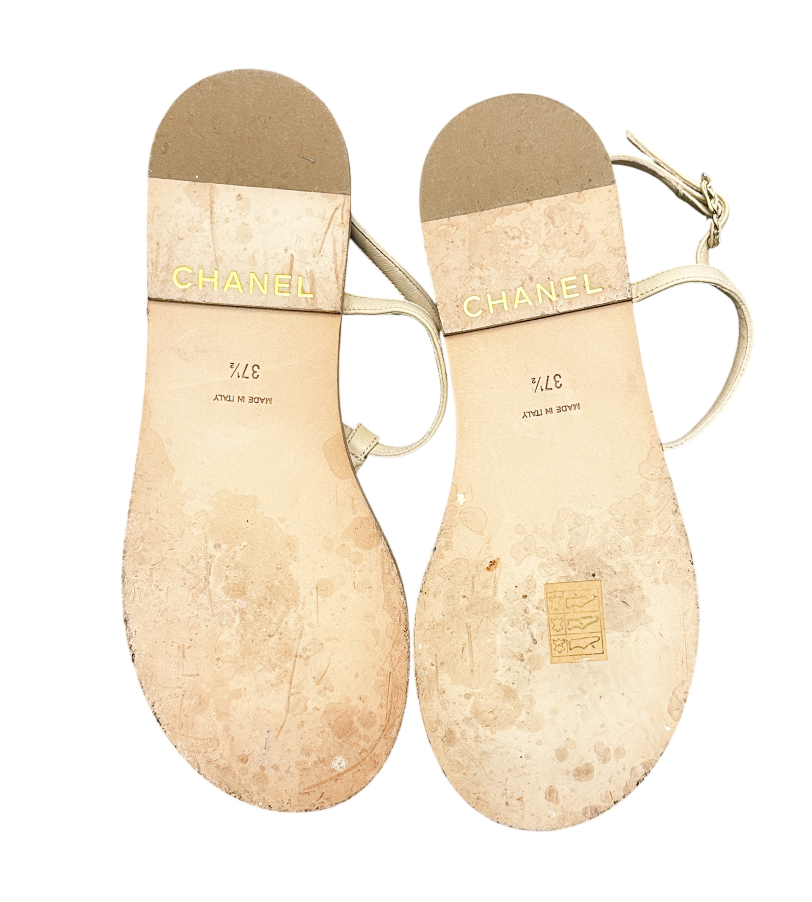 CHANEL Beige Lambskin CC Quilted Chain T-Strap Thong Flat Sandals 37.5 - Image 6