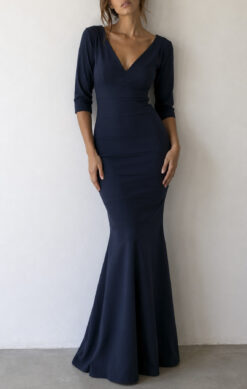 Chiara Boni La Petite Robe Navy Blue Gown V-Neck Long Maxi Dress Size 40