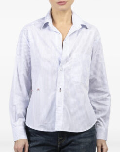 Alternative view of WEAR CISSA Light Blue Striped Cotton The Daily Button Shirt Top Blouse Size XS