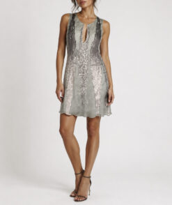 Derek Lam 10 Crosby Silver Gray Silk Sequin V-Neck Sleeveless Dress Size 4