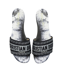 Christian Dior Dway Tie Dye Blue Embroidered Logo Mules Slides Sandals 37.5