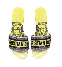 Christian Dior Dway Jungle Pop Yellow Embroidered Logo Mules Slides Sandals 37