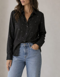 Equipment Femme Black Stars Print Signature Long Sleeve Button Up Top Blouse Small