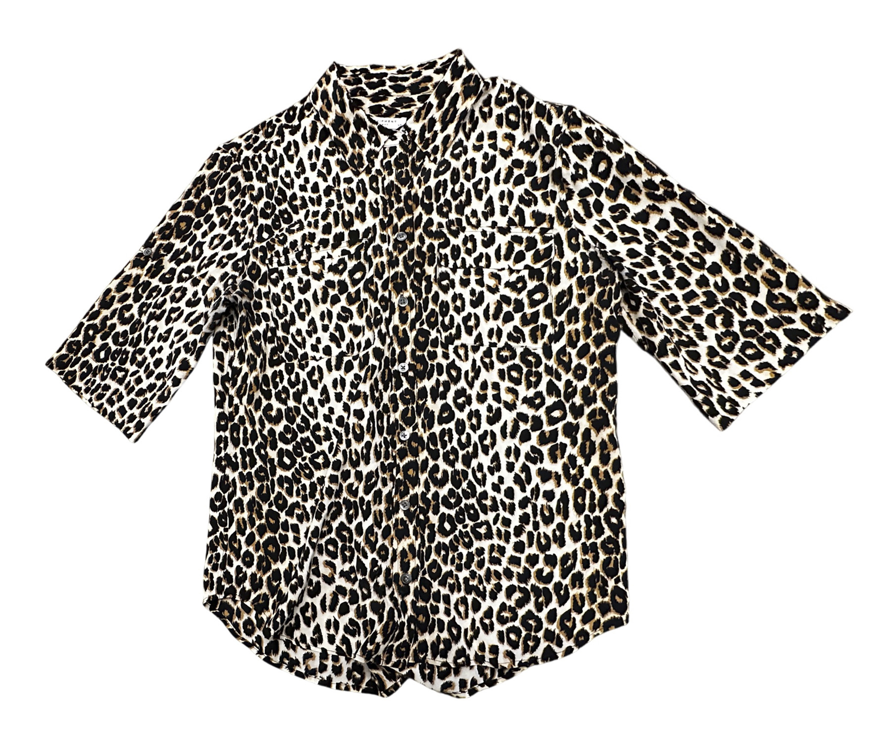 Equipment Femme Leopard Print Silk 3/4 Sleeve Button Up Top Blouse Small - Image 2