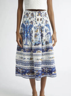 FARM RIO Ana Tapestry Mixed Print Cotton Blend Midi Skirt Size Small
